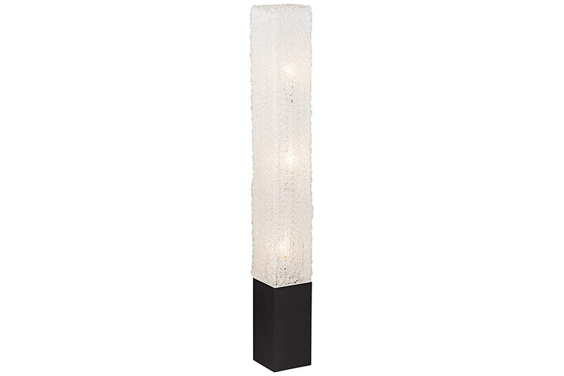This tall floor lamp offers a bright accent for seating areas or living rooms, and features a column crafted from clear acrylic strands.